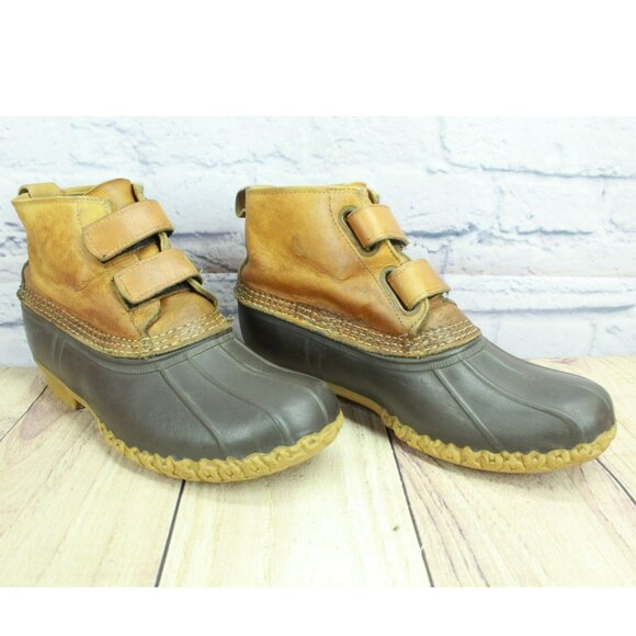 Vintage LL Bean Brown Leather Hook & Loop Unlined Duck Boots Size 10 M - Picture 3 of 10